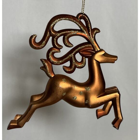 Vintage Plastic Gold Sparkle Flying Reindeer Christmas Tree Ornament - Picture 2 of 3